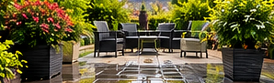 Terrasse avec mobilier et végétation, visuel d’illustration généré par IA
